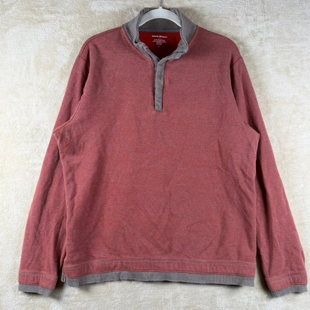 Banana Republic Mens Red Heathered Ribbed 1/4‎ Zip Pullover Sweatshirt Size L